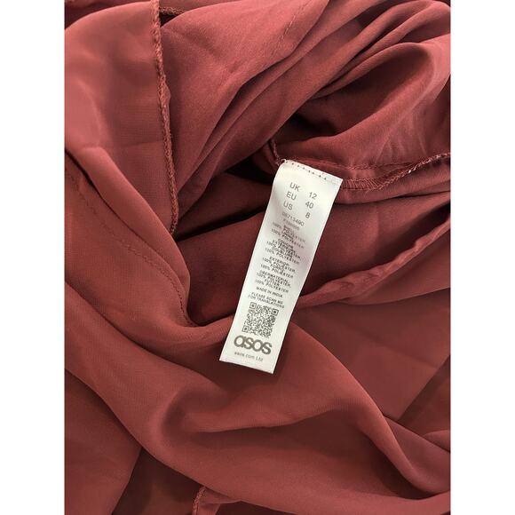 ASOS Design Burgundy Halter Tie Neck Above Knee Pleated Dress Size 8 Medium - Picture 11 of 13